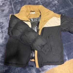 Columbia Tan and Black CROPPED Puffer Coat